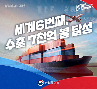정부출범1주년 세계6번째 수출 7천억 불 달성